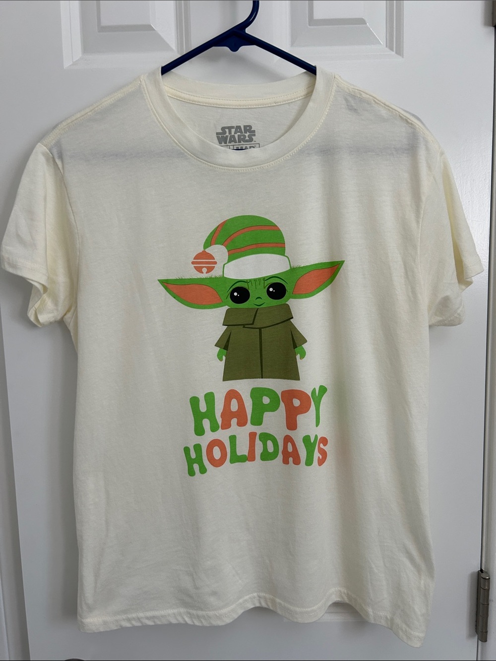 MAD Engine Cream Holiday Graphic Tee with Green Baby Yoda